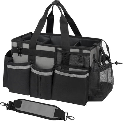 SCAVATA Wearable Cleaning Caddy Organizer with Handle & Shoulder Straps for Housekeepers, Under Sink & Car Cleaning Tool Organizer Bag with 4 Foldable Dividers (Green)