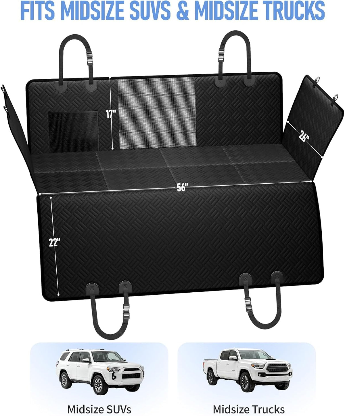 PROZAR Dog Car Seat Cover for Back Seat, Hard Bottom Back Seat Extender, Back Seat Pet Cover for Dogs - Supports 400lbs, Waterproof Heavy Duty Scratch Dog Hammock for Compact Cars/SUVs, 51in