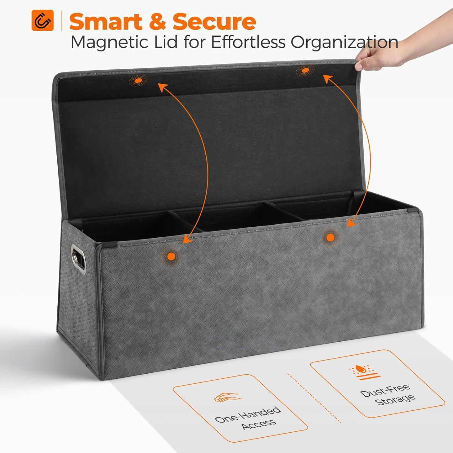 Fyzeoty Car Organizers for Trunk for Suv Sedan, Leather Storage Box,Magnetic Lid,Collapsible and Adjustable,16.5 inches