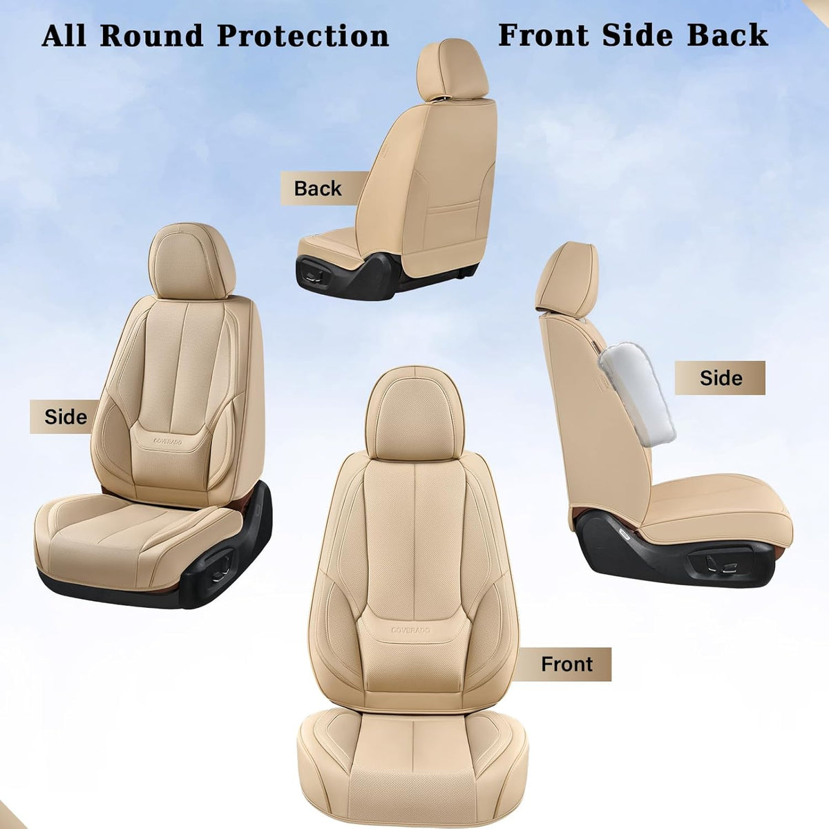 Coverado Seat Covers Full Set, Black Seat Covers for Cars 5 Seats, Car Seat Protector, Waterproof Nappa Leather Car Seat Cushion, Front and Rear Car Seat Cover Fit for Most Sedans SUV Pick-up Truck - Colors A