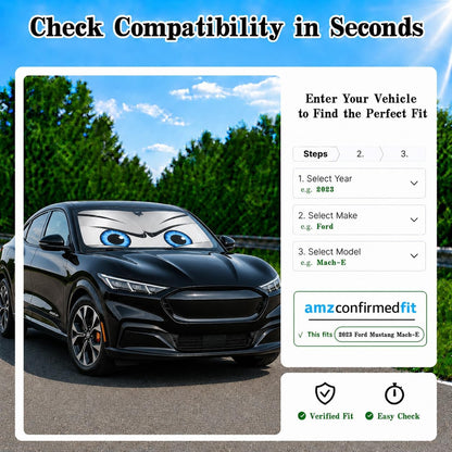 Car Windshield Sun Shade, Funny Cartoon Eyes Sun Visor for Car Windshield Universal Fits Sedan Compact Car Hatchback SUV, UV Heat Protection - 59 x 27.5