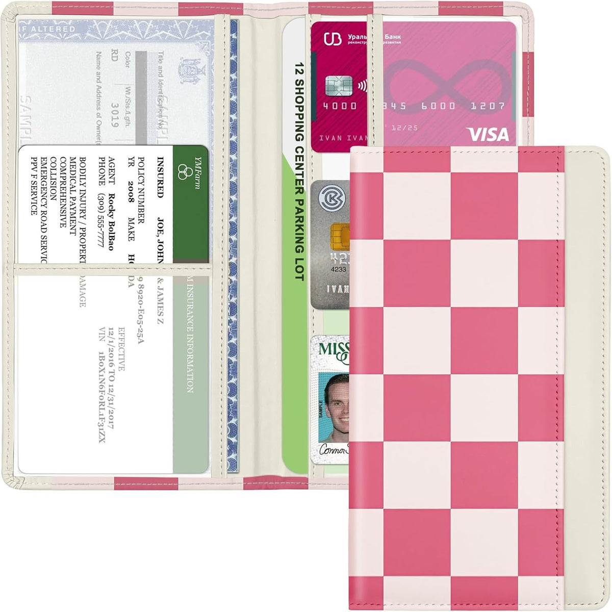 Car Registration and Insurance Holder, with Magnetic Closure for License, Cards and Documents, All Vehicle Needs and Car Accessories (Leopard-Black)