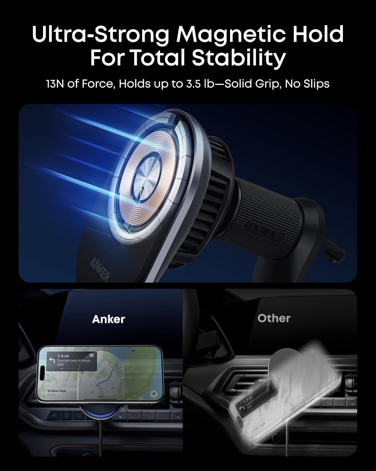 Anker Prime MagSafe Car Mount Charger, Qi2 25W Certified Wireless Car Charger with AirCool, Strong Magnets, Air Vent Mount for iPhone 17-12 Series