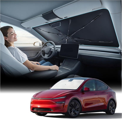 [Upgraded] Nmoiss Windshield Sun Shade Umbrella - [Vinyl Coating Heat Shield] Protect Car from Sun Rays & Heat Damage Keep Cool and Protect Interior, Spring Structure Edge Medium 56" L x 31" W