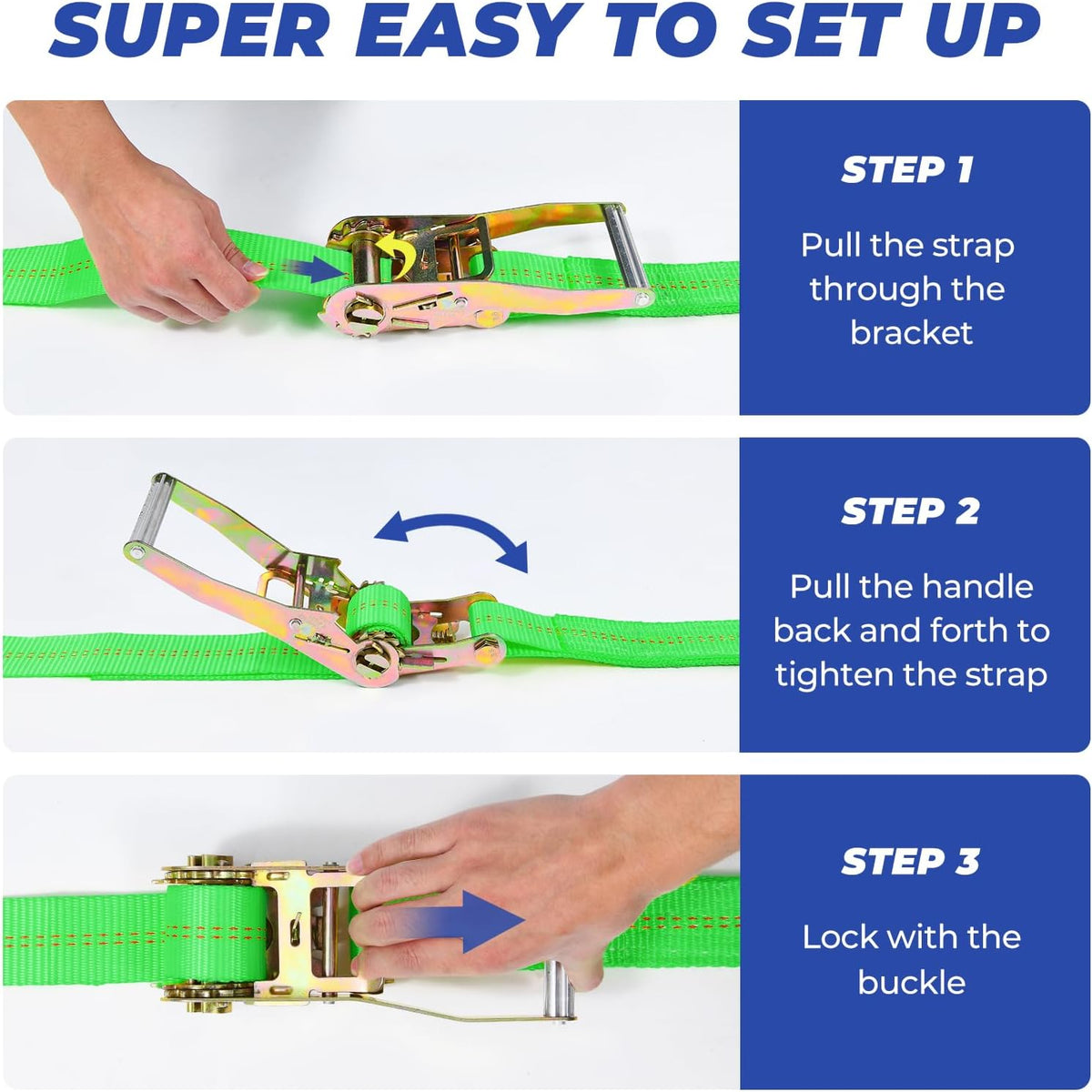 Trekassy Car Tie Down Straps for Trailers with Snap Hooks, Ratchet Straps for Car, Truck, UTV & More, 10000 lb Break Strength, Includes (8) Axle Straps