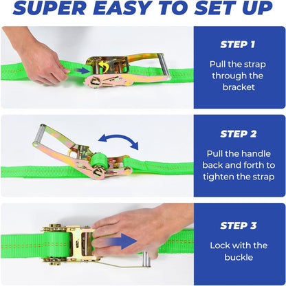 Trekassy Car Tie Down Straps for Trailers with Snap Hooks, Ratchet Straps for Car, Truck, UTV & More, 10000 lb Break Strength, Includes (8) Axle Straps
