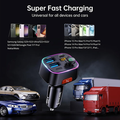 Syncwire Bluetooth 5.4 FM Transmitter Car Adapter 48W (PD 36W & 12W) [Light Switch] [HiFi Bass Sound] [Fast Charging] Wireless Radio Music Adapter LED Display Hands-Free Calling Support USB Drive
