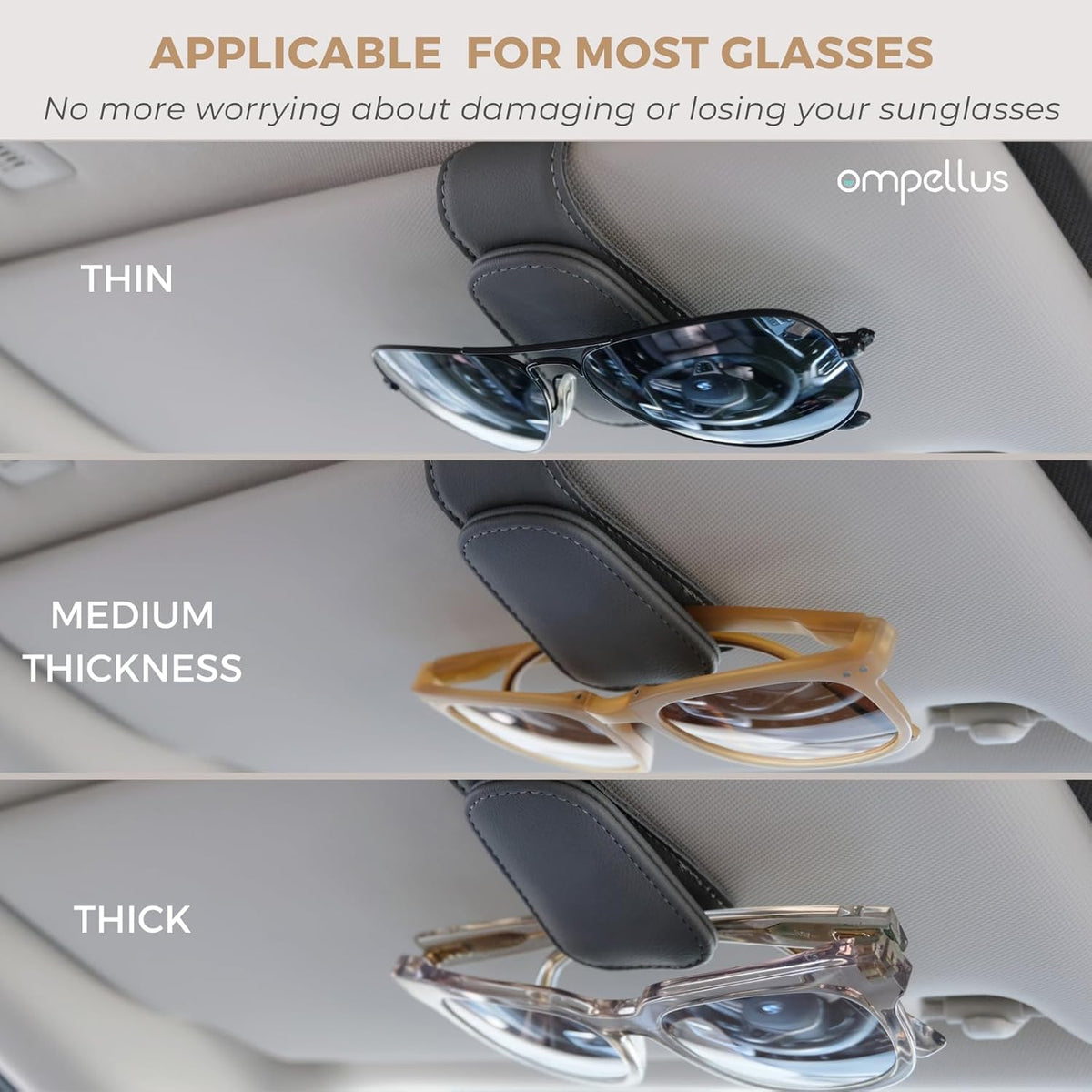 2 Pack Magnetic Leather Sunglass Holder, Eyeglass Hanger Clip for Car Sun Visor, Suitable for Different Size Eyeglasses(Black, 2 Pack)