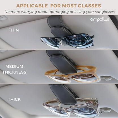 2 Pack Magnetic Leather Sunglass Holder, Eyeglass Hanger Clip for Car Sun Visor, Suitable for Different Size Eyeglasses(Black, 2 Pack)