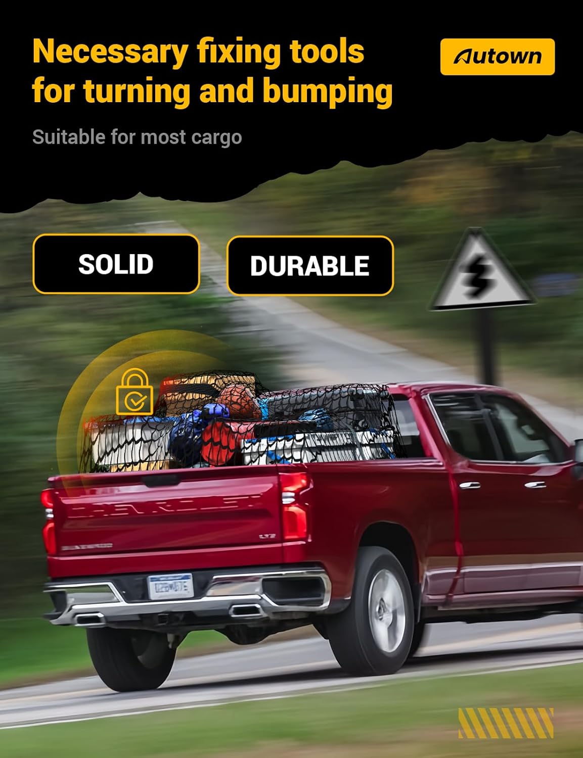 AUTOWN Cargo Net for Pickup Truck Bed - Stretchable 4'x4' to 7'x7', High Elastic Fine Mesh 1''x1'' with 8 Metal Carabiners - Ideal for ATV, SUV, UTV, Truck and Boat Use (Single Layer)
