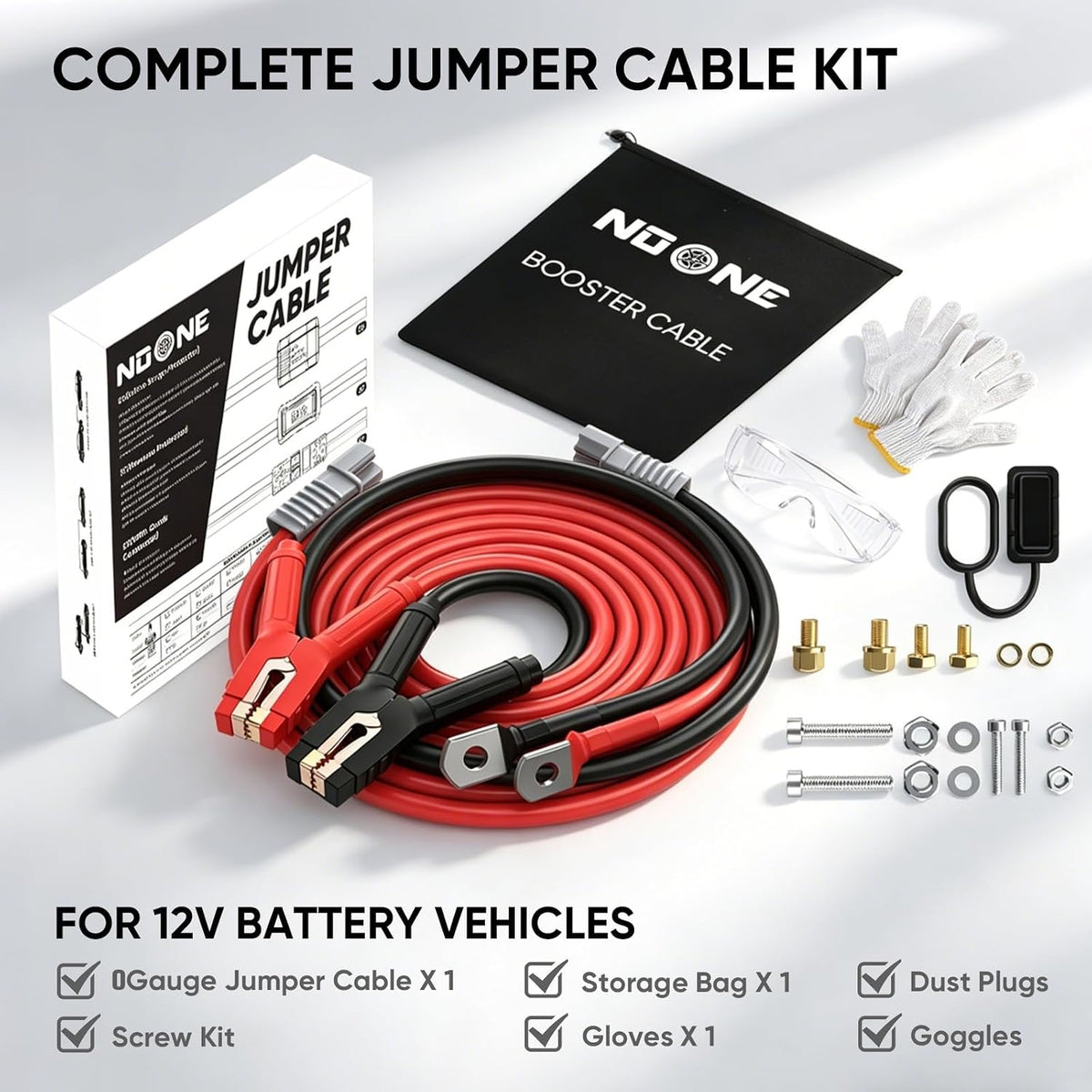 NOONE Jumper Cables for Car Battery, Heavy Duty Automotive Booster Cables for Jump Starting Dead or Weak Batteries (10-Feet)