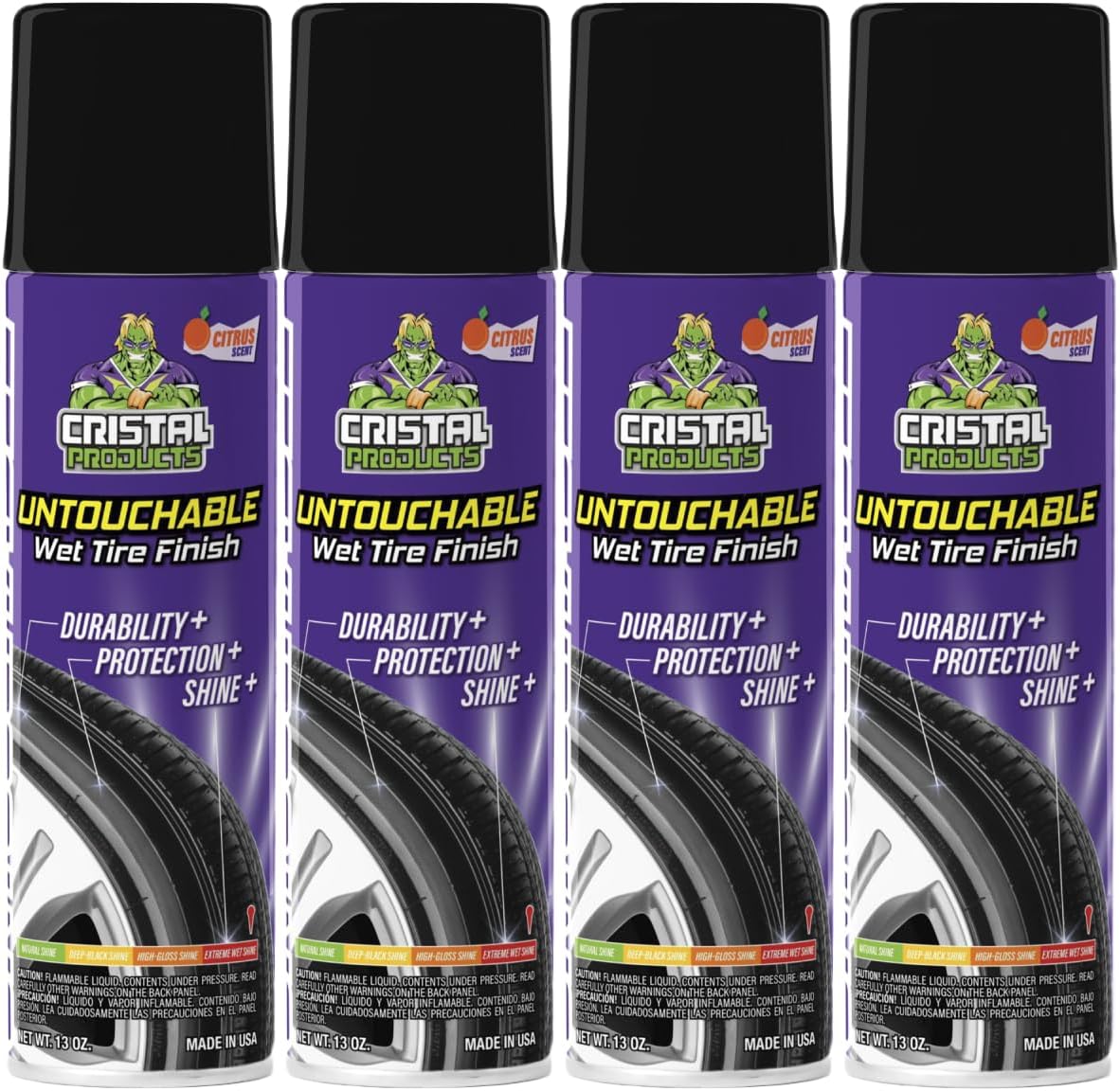 Cristal Products Untouchable Tire Shine Spray (1 Pack) – Citrus Scent, Wet Look Tire Shine, No Sling, Long Lasting Car Tire Shine, No Touch Application