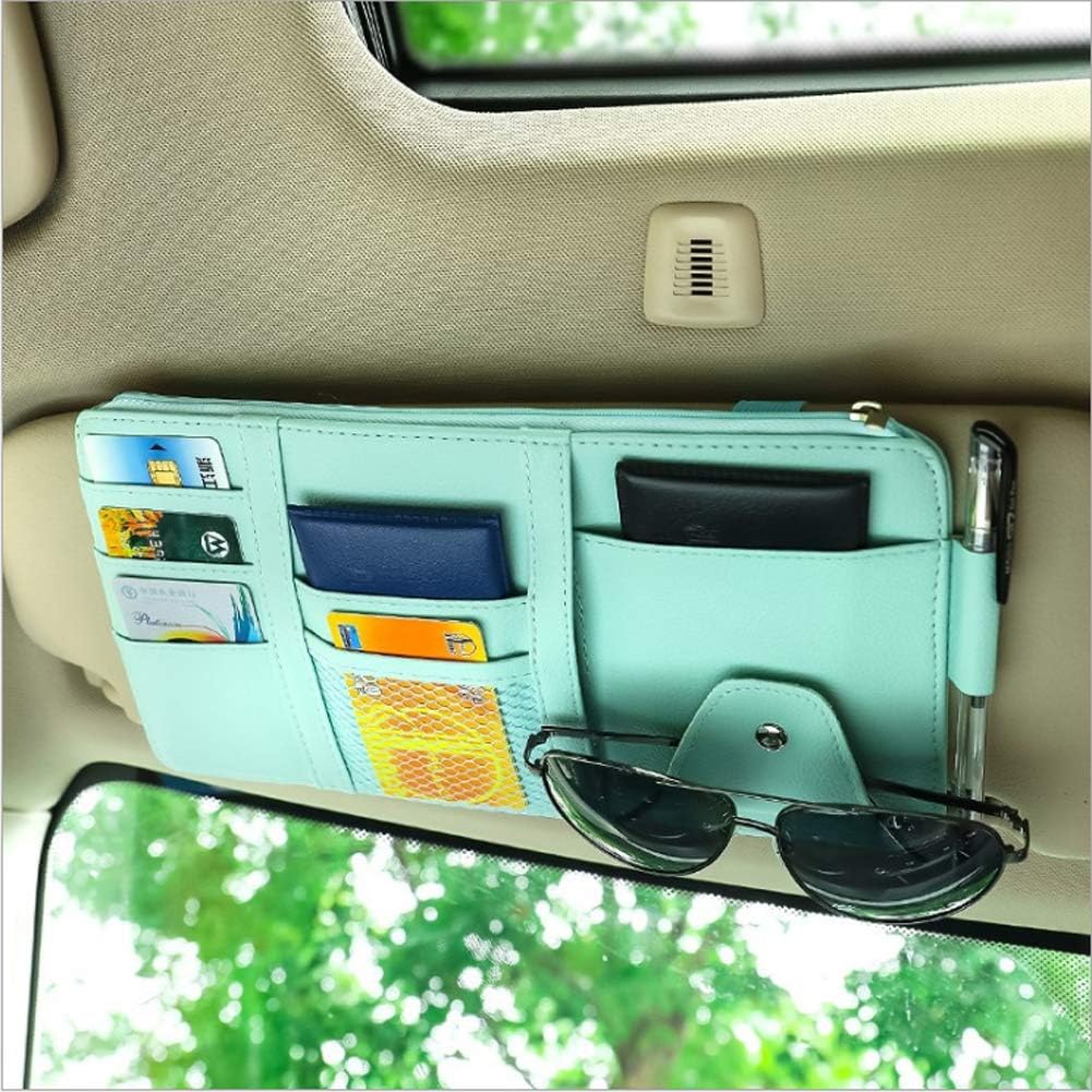 Car Visor Organizer, Auto Interior Accessories, Car Truck SUV Storage Pouch Holder, with Multi-Pocket Net Zipper (Black)