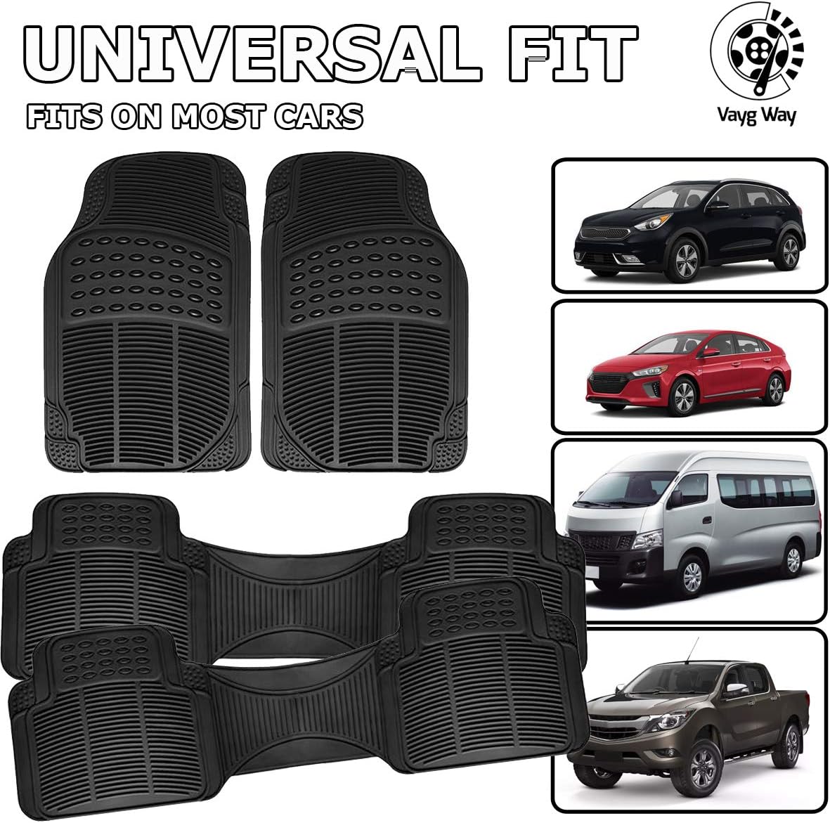 VaygWay Heavy Duty Cargo Liner Trunk Floor Mat – All Weather Trunk Protection Floor Mat - Black Rubber Trimmable Durable Cargo Auto Mat – Universal Fit Car SUV Truck Auto