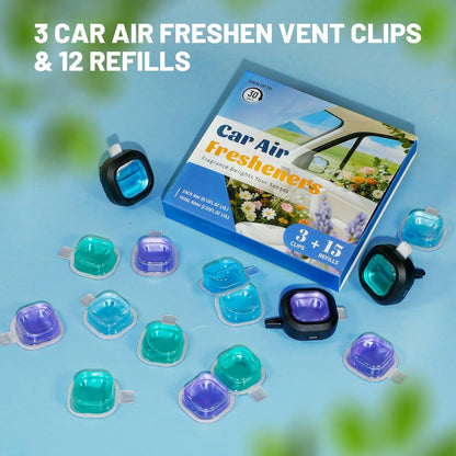 STRN Car Air Freshener, 12 Refills + 3 Square Vent Clips, 5 New Car & 5 Sea Breeze & 5 Lavender Scents, Long Lasting Air Fresheners Car Accessories Fragrance, Each Up to 20-30 Days