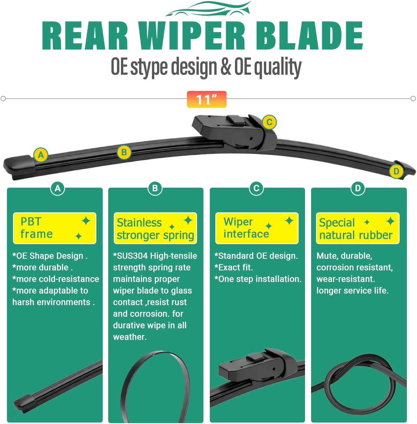 26" 16" 12" Windshield Wiper Blades Replacement for Toyota RAV4 2019 2020 2021 2022 2023 2024 2025 RAV 4 / Mazda 5 2006-2015 Premium All Weather Front Rear Wipers Set - OEM Quality (Pack of 3) - Colors A