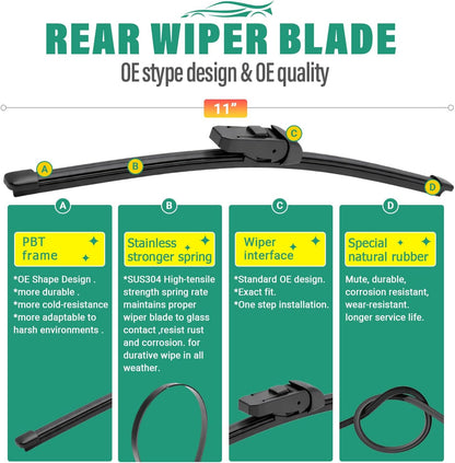 26" 16" 12" Windshield Wiper Blades Replacement for Toyota RAV4 2019 2020 2021 2022 2023 2024 2025 RAV 4 / Mazda 5 2006-2015 Premium All Weather Front Rear Wipers Set - OEM Quality (Pack of 3) - Colors A