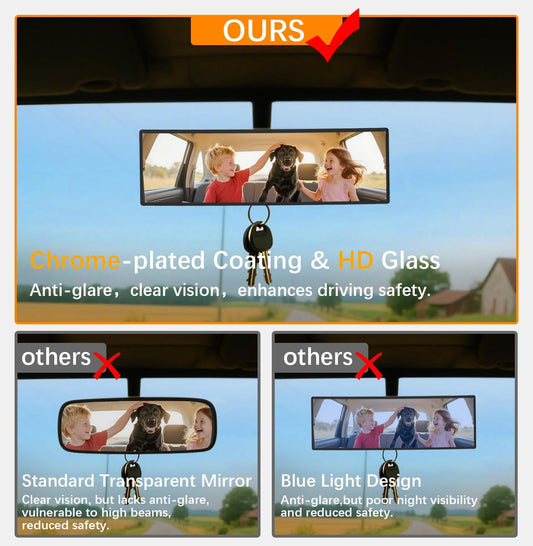 Rear View Mirror, Chrome Anti-glare Panoramic Rear Mirrors Universal 10 Inch Convex Car Interior Clip on Extra Big Wide Angle Rearview Mirror Extender to Reduce Blind Spot for Car SUV