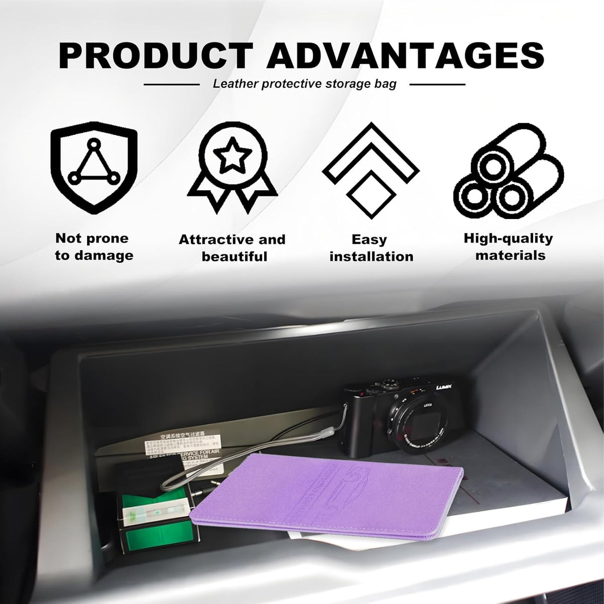 Leather Premium Car Registration & Insurance Card Holder, Vehicle Glove Box Wallet Case, for Documents, Cards, License (Blue)