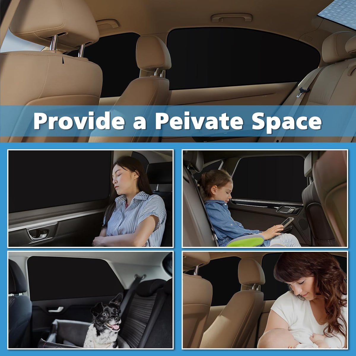 XCBYT Magnetic Car Side Window Shades 4 Pack, 100% Blackout Privacy | Blackout privacy for camping, naps & work. Keeps your car cool. Fits steel frames only, measure first. Handle magnets gently