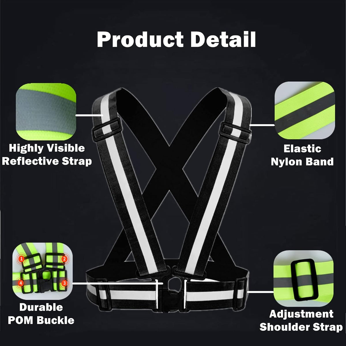 Reflective Strap Safety Vest Gear - 2-10 Pack Adjustable High Visible Reflective Running Gear for Women Men Night