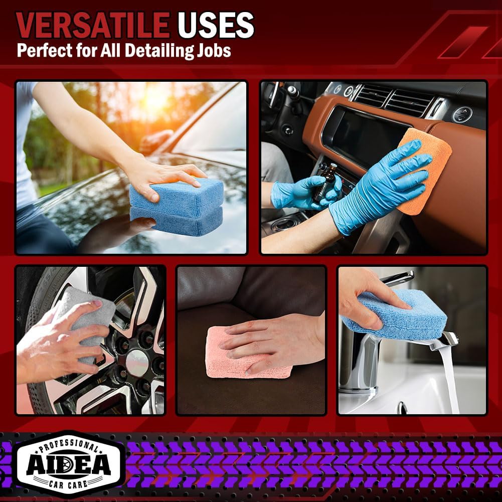 AIDEA Microfiber Applicator Pad-8Pack, Car Wash Sponge, Premium Microfiber Sponge and Cleaning Pads, Perfect for Effortless Wax, Sealant, and Conditioner Application, Car Detailing Supplies, Blue
