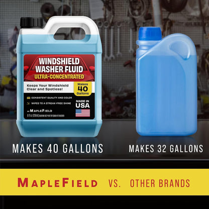 Maplefield Windshield Washer Fluid Concentrate - 8 Fl Oz, Makes 40 gal - All-Season Streak-Free Windshield Wiper & Window Washer Fluid
