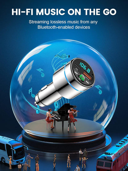 RIWUSI FM Transmitter for Car Bluetooth 5.3, [All-Metal] PD 30W & QC3.0 18W Fast Car Charger, Wireless FM Radio Kit Bluetooth Car Adapter, Noise Cancelling Hands-Free Call, Blue Light - Black