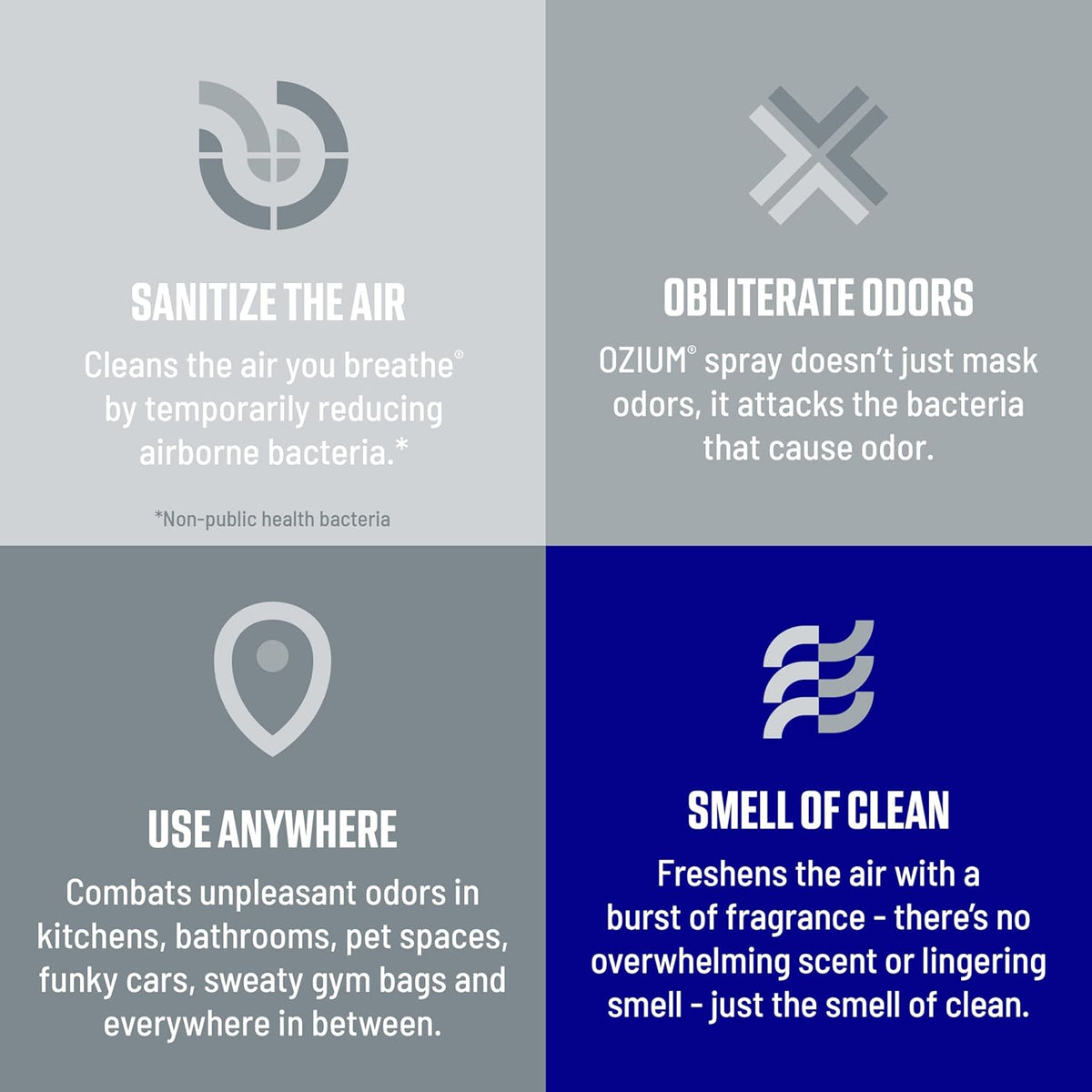 Ozium . Air Sanitizer & Odor Eliminator for Homes, Cars, Offices and More, Outdoor Essence, 0.8 Oz( Pack of 6) (packaging may vary)