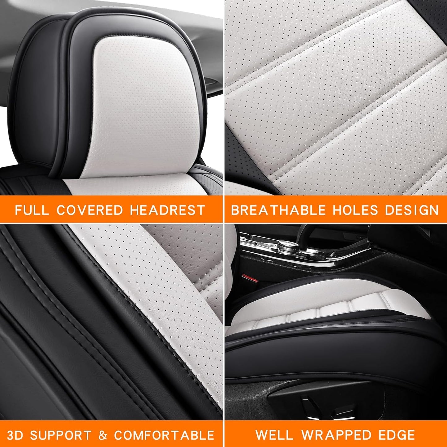 MINGBRON Car Seat Cover Full Set, Leather Car Seat Cover, Waterproof Seat Covers, Car Seat Cushion, Nappa Leather Seat Covers Car Seat Protector Universal Fit Most Cars Black