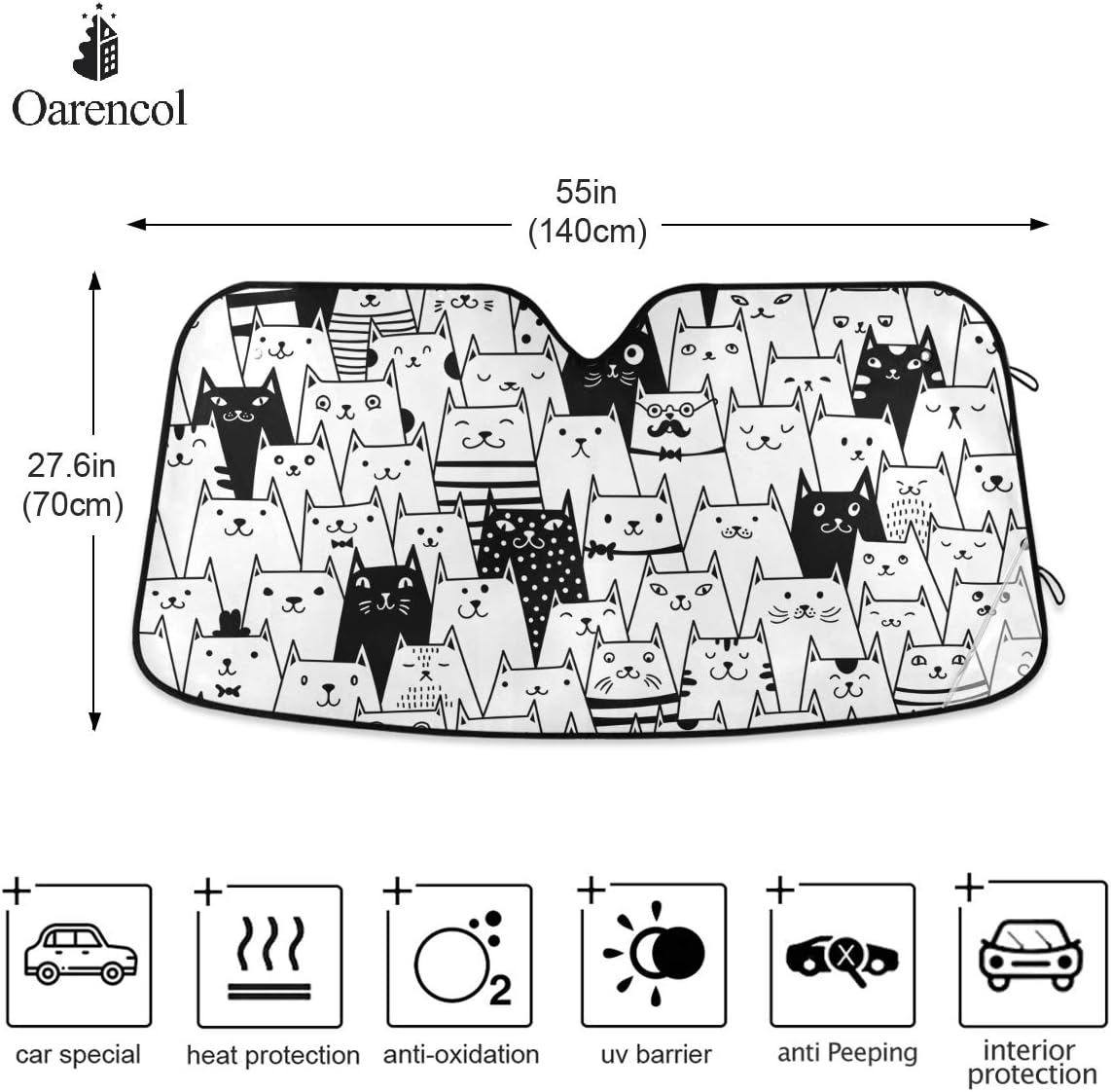 Black Leopard Car Windshield Sun Shade Animal Skin Print Foldable UV Ray Sun Visor Protector Sunshade to Keep Your Vehicle Cool (51" x 27.6")