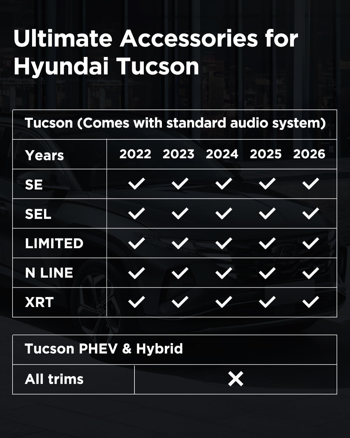 Weather Liner® Floor Mats for Hyundai Tucson 2026 2025 2024 2023 2022 (Excluding Hybrid & PHEV) Custom Fit TPE All Weather Liner Set for Interior Protection: Heavy Duty Front, Rear, Trunk Mats