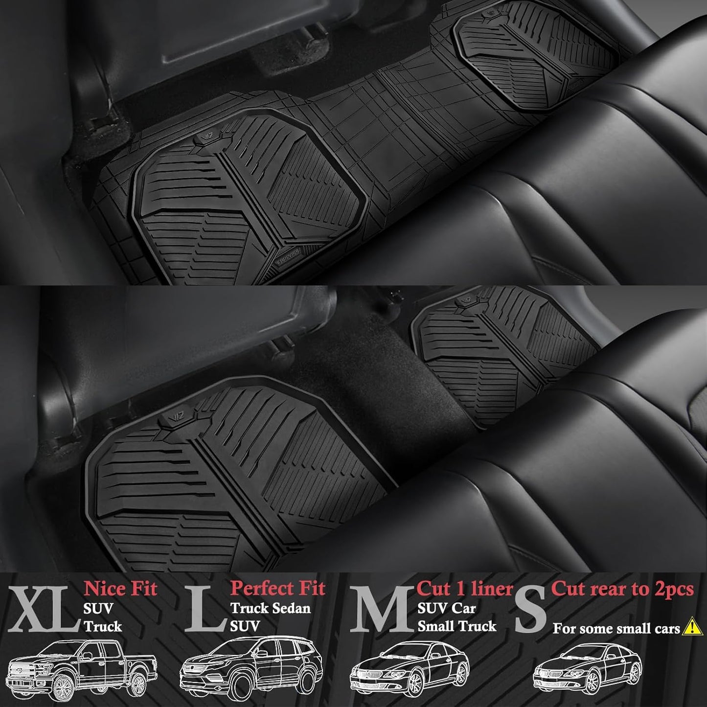 CAR PASS Heavy Duty Rubber Car Mats with Cargo Liner, Deep-Dish Car Floor Mats and Trunk Mat All Weather, Universal Trim-to-Fit for SUVs Trucks Sedans, Waterproof Anti-Slip, Trimmable V12 Black
