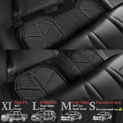CAR PASS Heavy Duty Rubber Car Mats with Cargo Liner, Deep-Dish Car Floor Mats and Trunk Mat All Weather, Universal Trim-to-Fit for SUVs Trucks Sedans, Waterproof Anti-Slip, Trimmable V12 Black