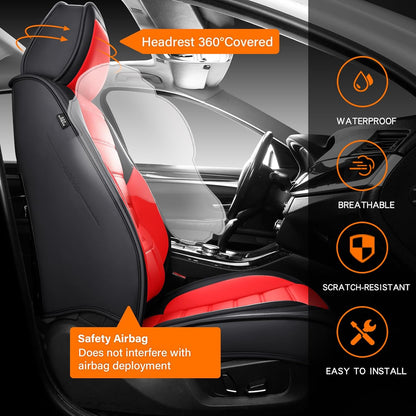 MINGBRON Car Seat Cover Full Set, Leather Car Seat Cover, Waterproof Seat Covers, Car Seat Cushion, Nappa Leather Seat Covers Car Seat Protector Universal Fit Most Cars Black