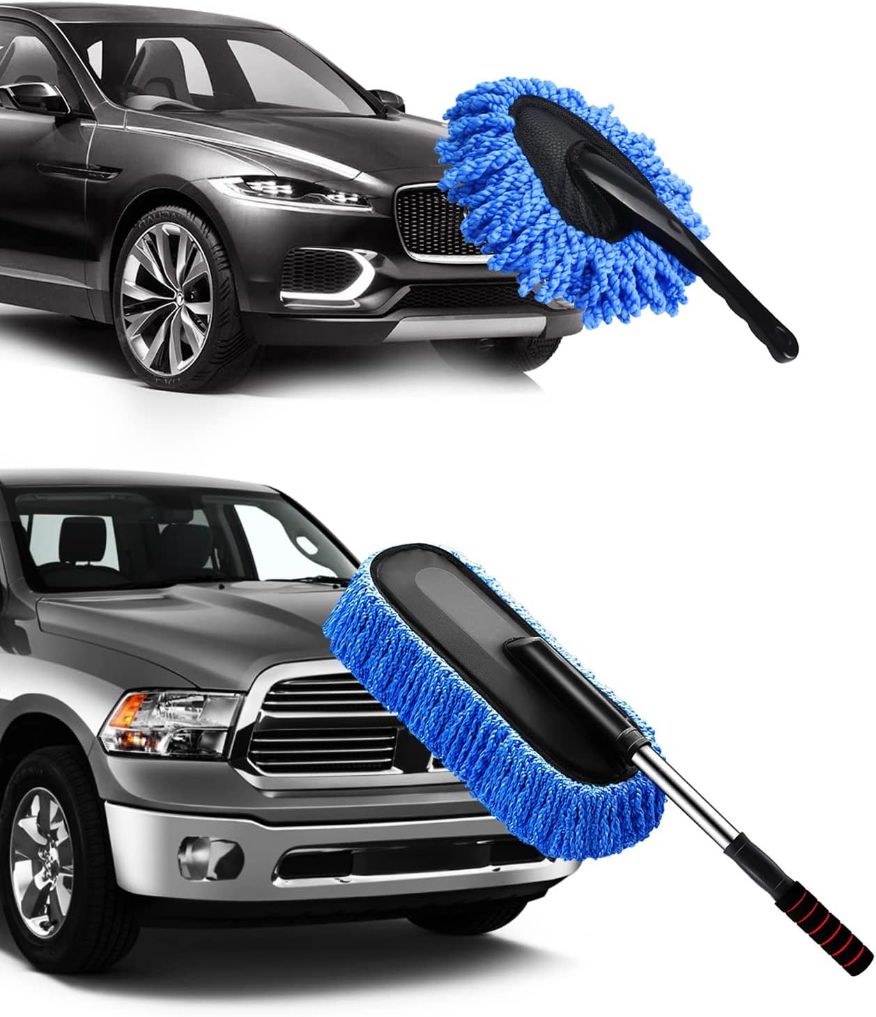 YeewayVeh Car Duster Exterior Scratch Free Microfiber Car Cleaning Brush, Extendable Handle Pollen and Dust Brush for Truck, SUV, Vehicles and Home Cleaning, Gray and Red