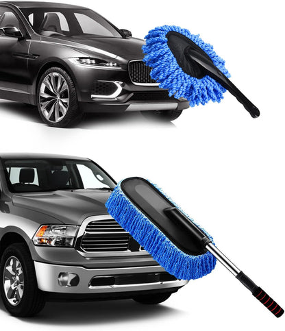 YeewayVeh Car Duster Exterior Scratch Free Microfiber Car Cleaning Brush, Extendable Handle Pollen and Dust Brush for Truck, SUV, Vehicles and Home Cleaning, Gray and Red