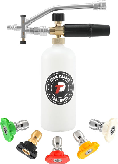 Tool Daily Foam Cannon with 1/4 Inch Quick Connector, 1 Liter, 5 Pressure Washer Nozzle Tips