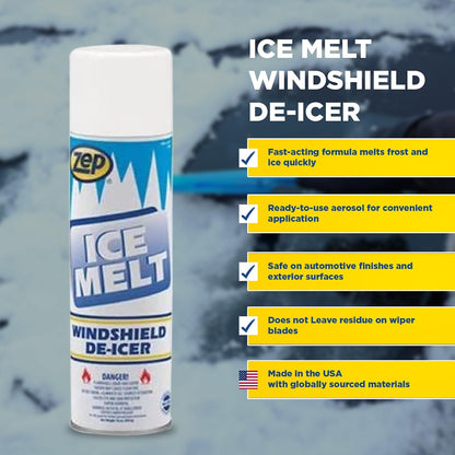 Zep Ice Melt Windshield De-Icer Aerosol - (Pack of 1) 17601 - Instantly Melts Frost and Ice, Fast Acting Formula, Safe on Paint Vinyl and Rubber, No Smearing Residue