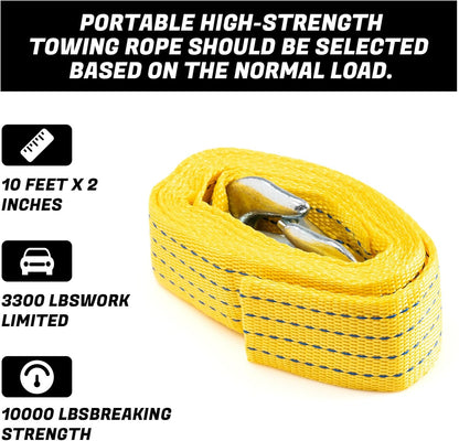 Tow Strap 118 Inch Heavy Duty 10,000 LB Capacity, Boat Winch Strap with Reinforced Loops, Recovery Tow Rope for Vehicle Off-Road & Marine Use, Boat Winch Strap with Hook Alternative