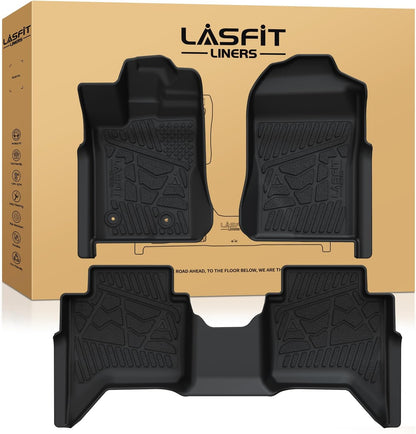 LASFIT Floor Mats for Ford F-150 2021-2026 | F150 Lightning 2022-2025 SuperCrew (Rear w/Fold Flat Storage) Carpet Floor All Weather Car Liners TPE Truck Mats - 1st and 2nd Row, 3pcs Black