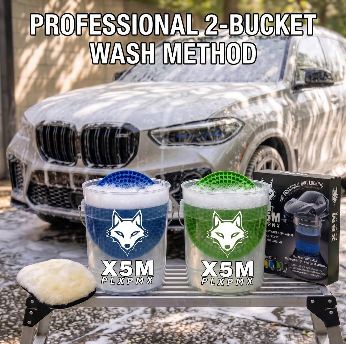 10.4" Heavy Duty Car Wash Bucket Insert (2-Pack) & Wash Mitt Kit - 10.6 oz Detailing Dirt Separator & Grit Trap, Scratch-Free Auto Wash, Fits 3.5 to 5 Gallon Buckets (Red Kit)