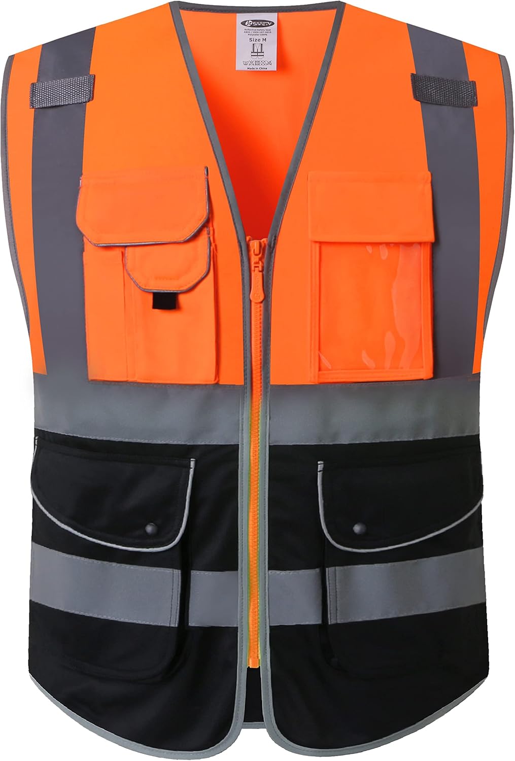 JKSafety 9 Pockets Class 2 High Visibility Zipper Front Safety Vest With Reflective Strips,Meets ANSI/ISEA Standard (Large, 150-Yellow) - Colors A
