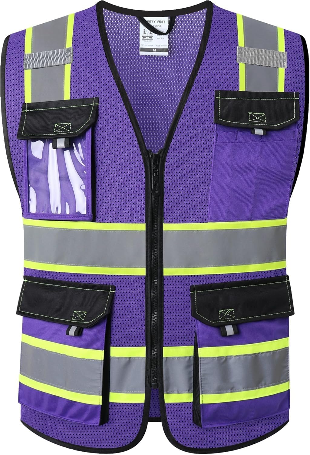 JKSafety Hi Vis Reflective Safety Vests for Men Women High Visibility Vest with Pockets Mesh Fabric Construction Safety Apparel Neon Vest for Work (220-Black L)
