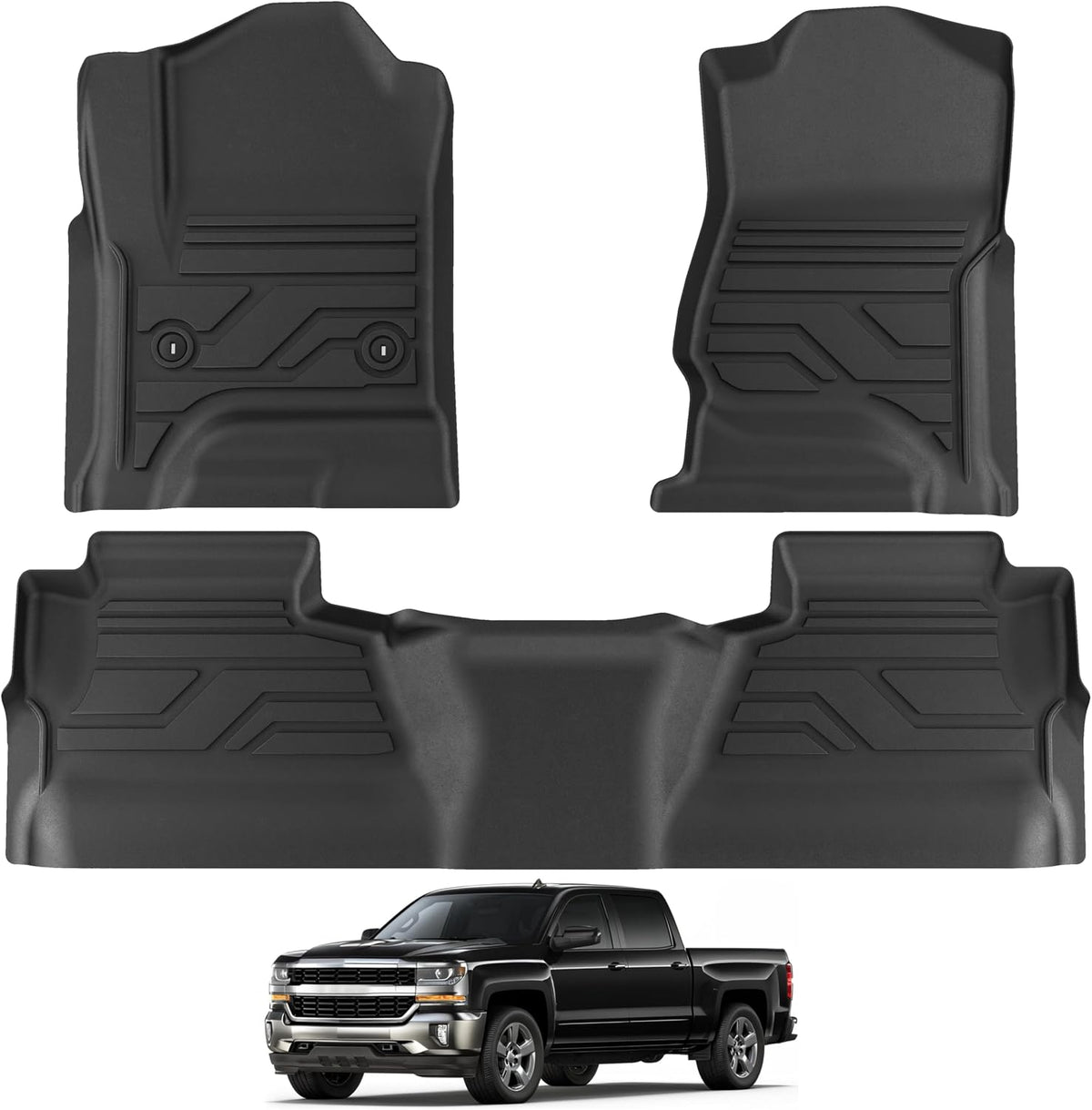 KARPAL Floor Mats for 2007-2013 Chevy Silverado & GMC Sierra 1500 Crew Cab / 2007-2014 2500/3500 HD(Footwell Coverage), All-Weather TPE Custom Fit Floor Liners Car Accessories
