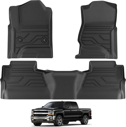 KARPAL Floor Mats for 2007-2013 Chevy Silverado & GMC Sierra 1500 Crew Cab / 2007-2014 2500/3500 HD(Footwell Coverage), All-Weather TPE Custom Fit Floor Liners Car Accessories
