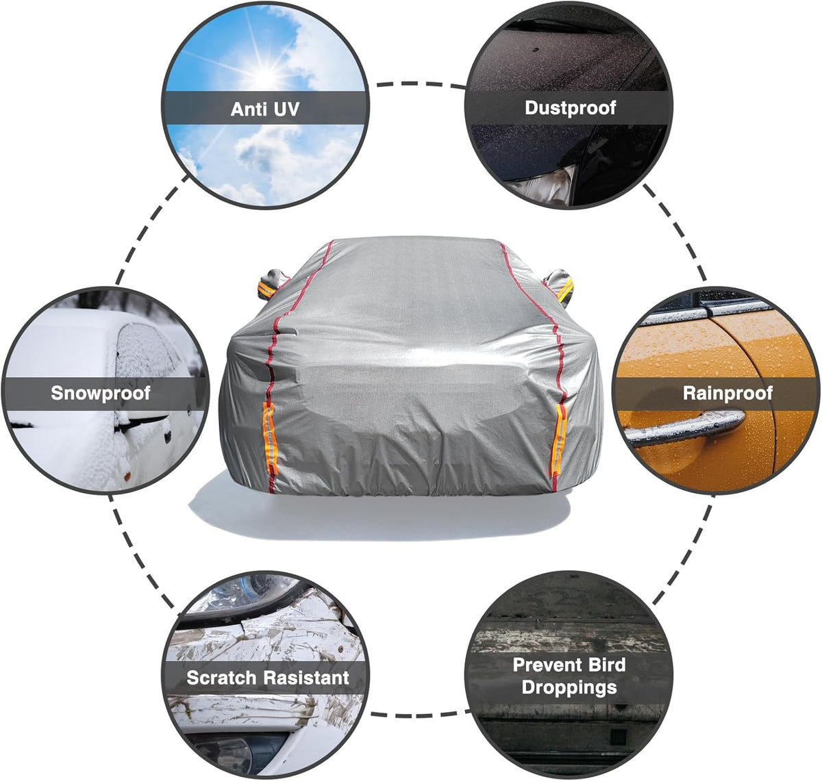 6 Layers Car Cover Waterproof All Weather Car Cover Waterproof All Weather, Outdoor Full Exterior Cover Rain Sun UV Snowproof Protection with Zipper Cotton for SUV (185-190inch)