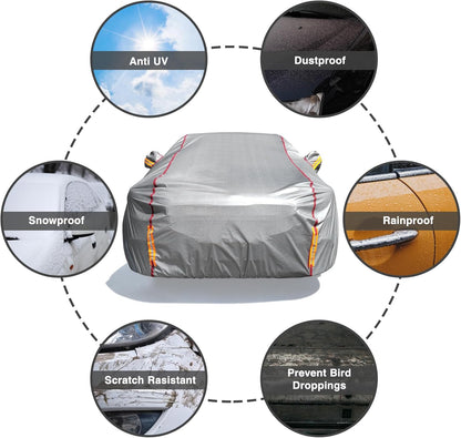 6 Layers Car Cover Waterproof All Weather Car Cover Waterproof All Weather, Outdoor Full Exterior Cover Rain Sun UV Snowproof Protection with Zipper Cotton for SUV (185-190inch)