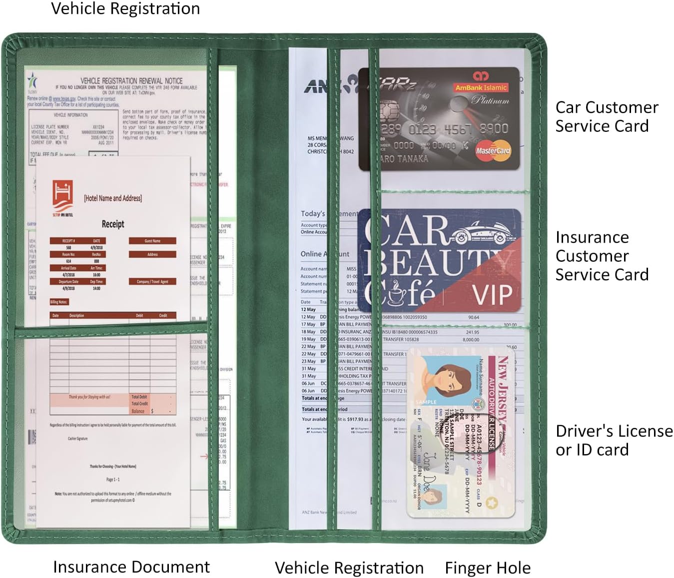 Car Accessories Registration and Insurance Holder,Leather Essential Card Magnetic Shut Vehicle Glove Box Organizer Case for Auto Driver License Document Truck Motorcycle Boat Men Women,Black