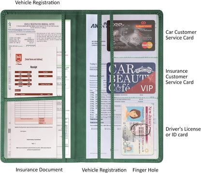 Car Accessories Registration and Insurance Holder,Leather Essential Card Magnetic Shut Vehicle Glove Box Organizer Case for Auto Driver License Document Truck Motorcycle Boat Men Women,Black